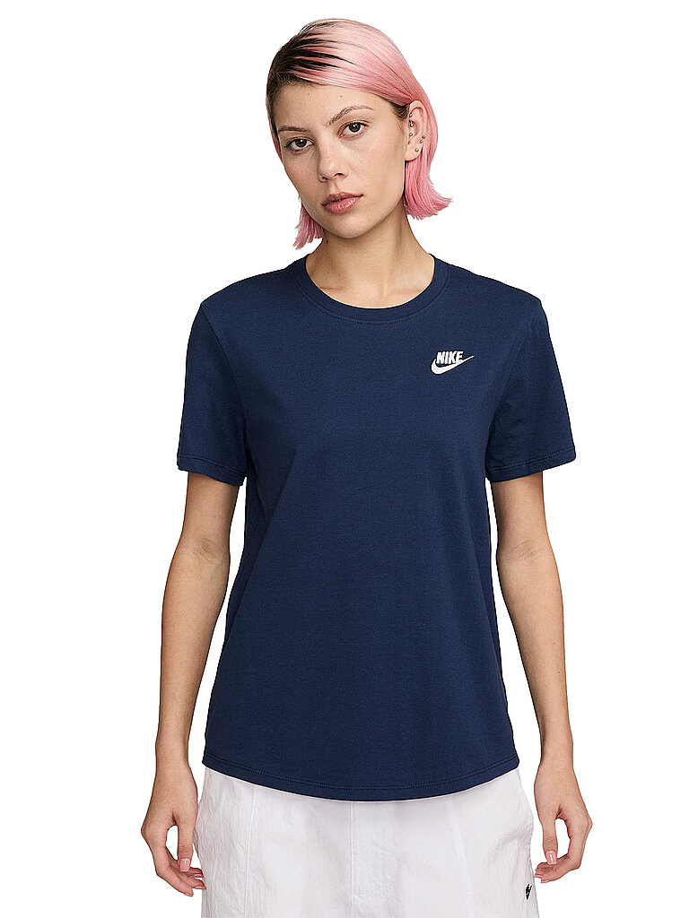 NIKE Damen T-Shirt Sportswear Club Essentials dunkelblau | XS