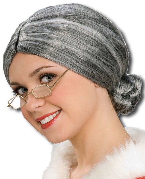 Graue Oma Perücke mit Knoten