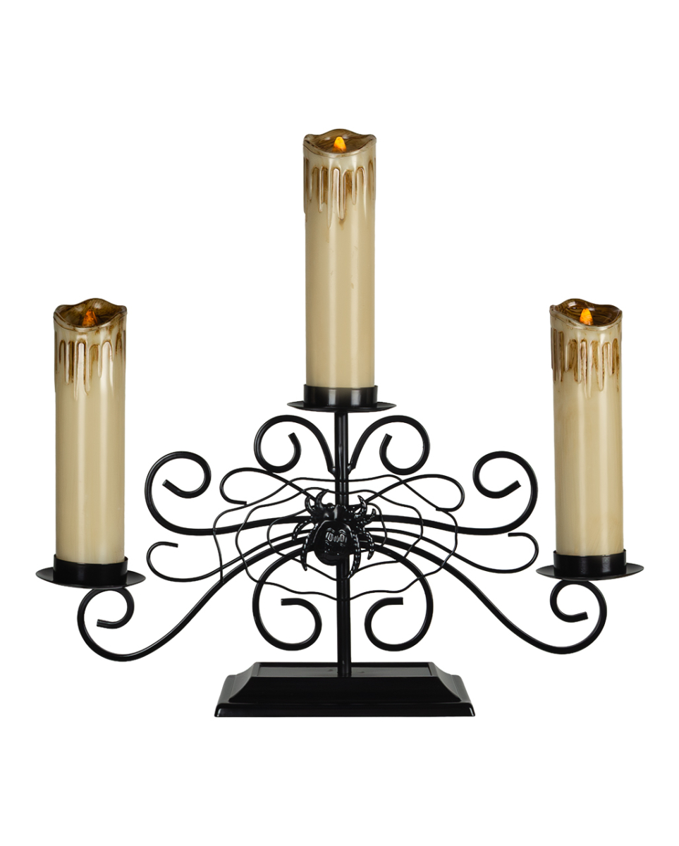 3-armiger Spinnen Kerzenständer mit LED-Kerzen 41cm