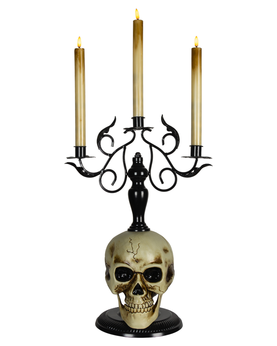 3-armiger Totenkopf Kerzenständer mit LED-Kerzen 66cm