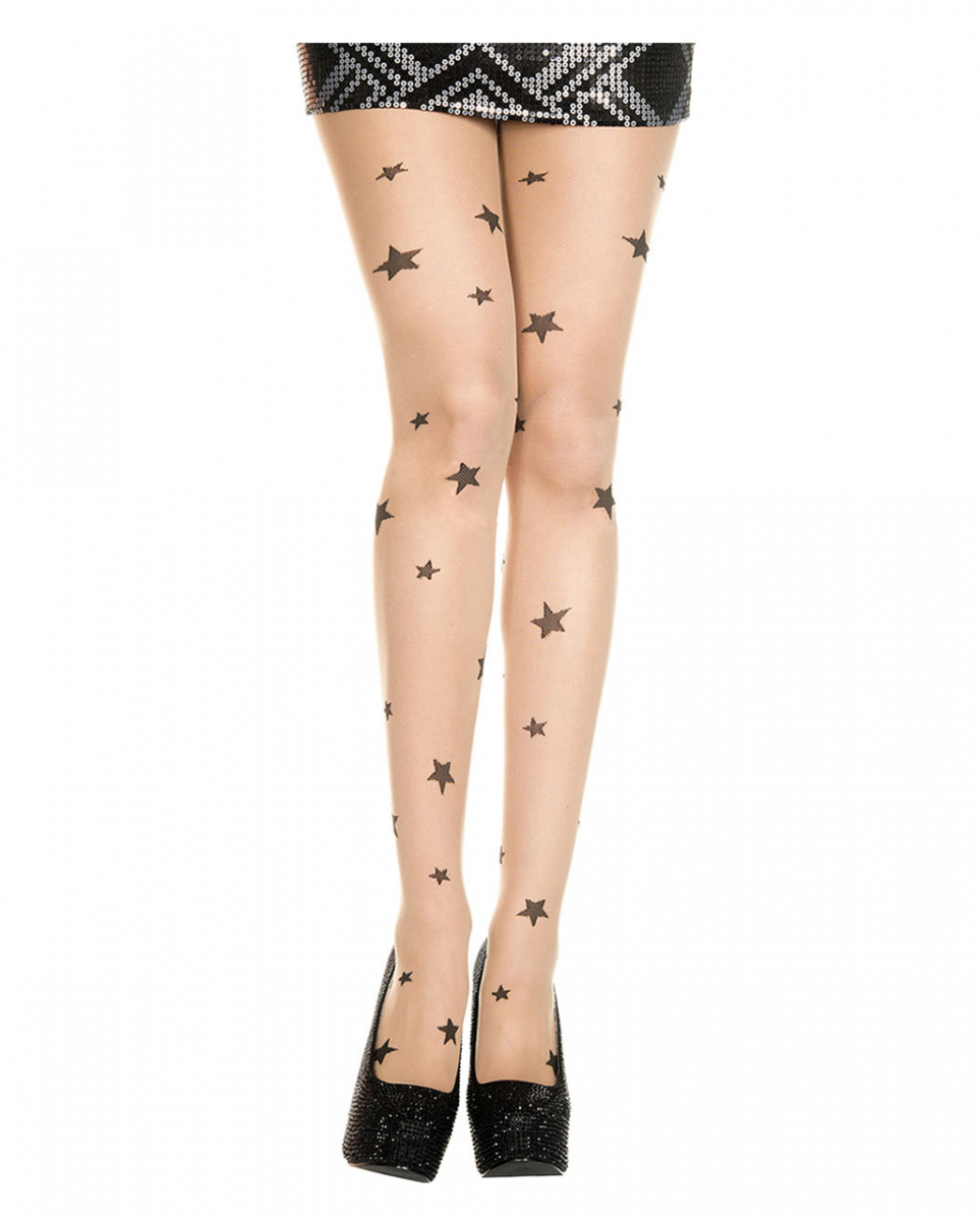 Beige Strumpfhose mit schwarzen Sternen