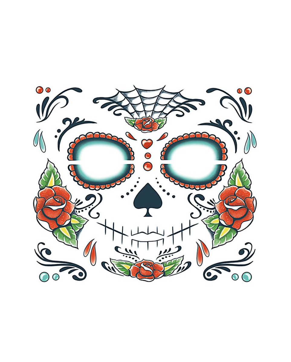 Day of the Dead Skull Face Tattoo