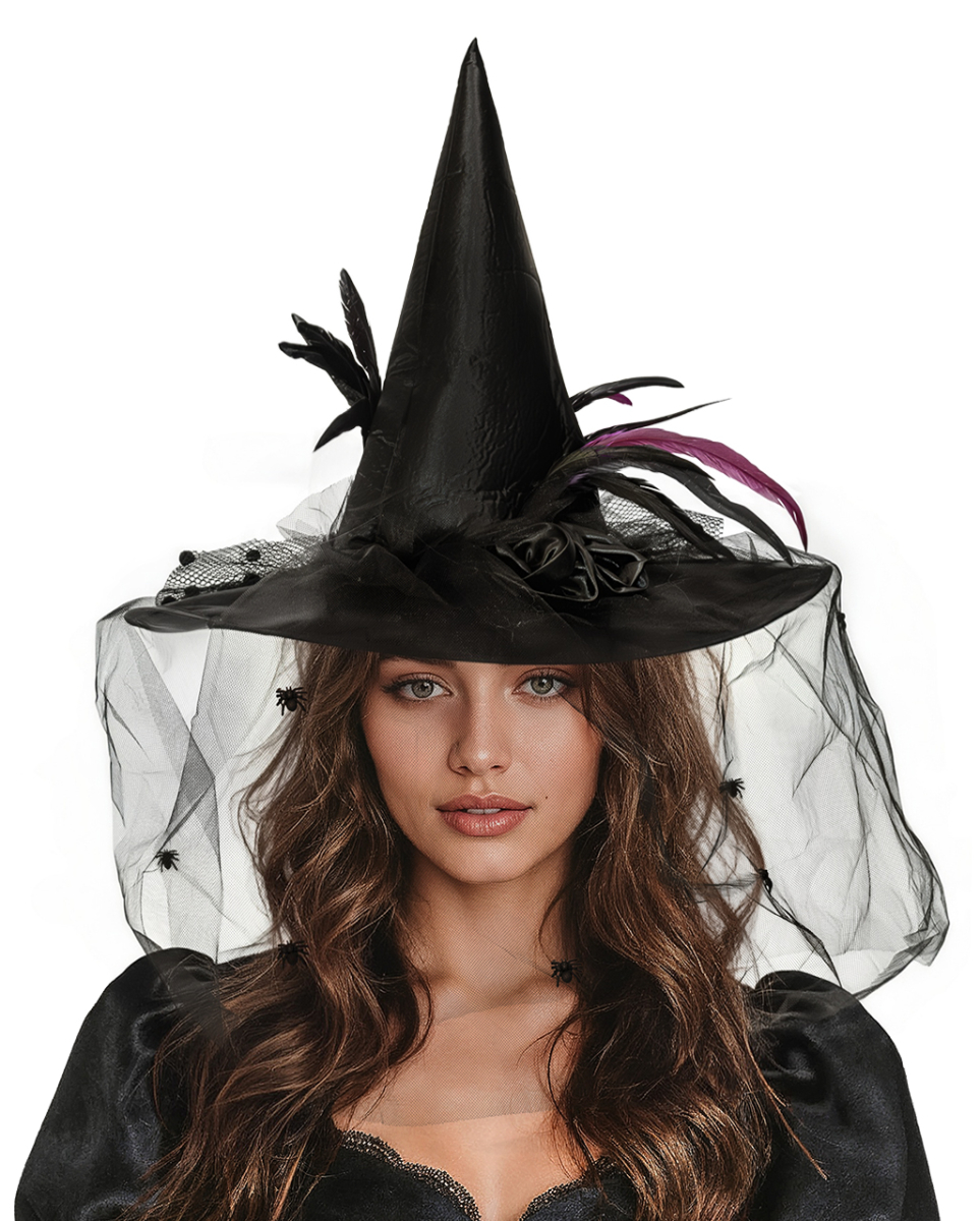 Edler Hexenhut Schwarz mit Federn