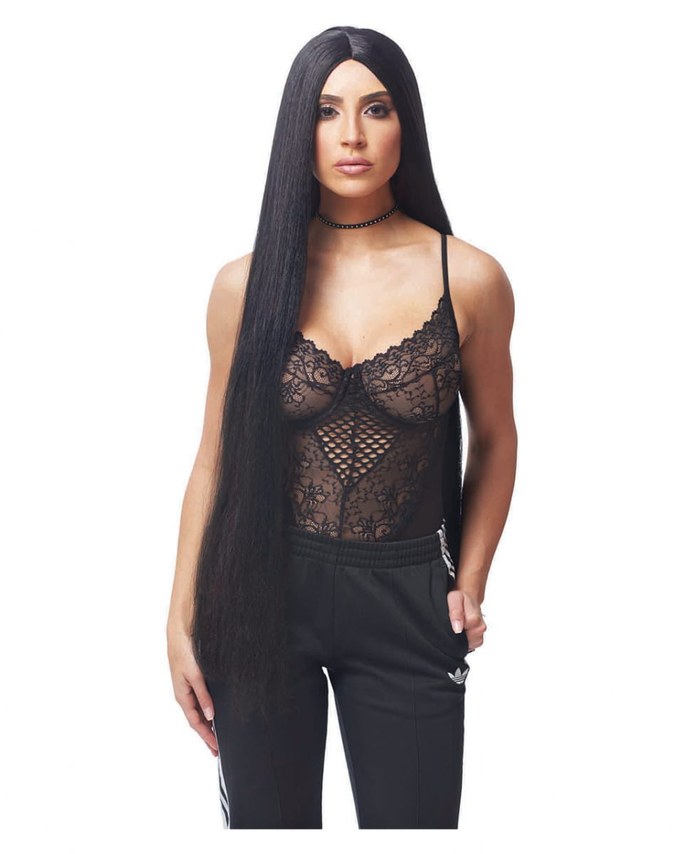 Extra lange Perücke Kim schwarz