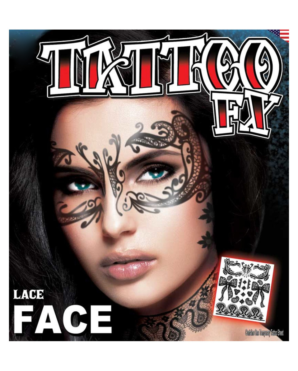 Filigrane Spitzenmuster als Gesichtstattoo