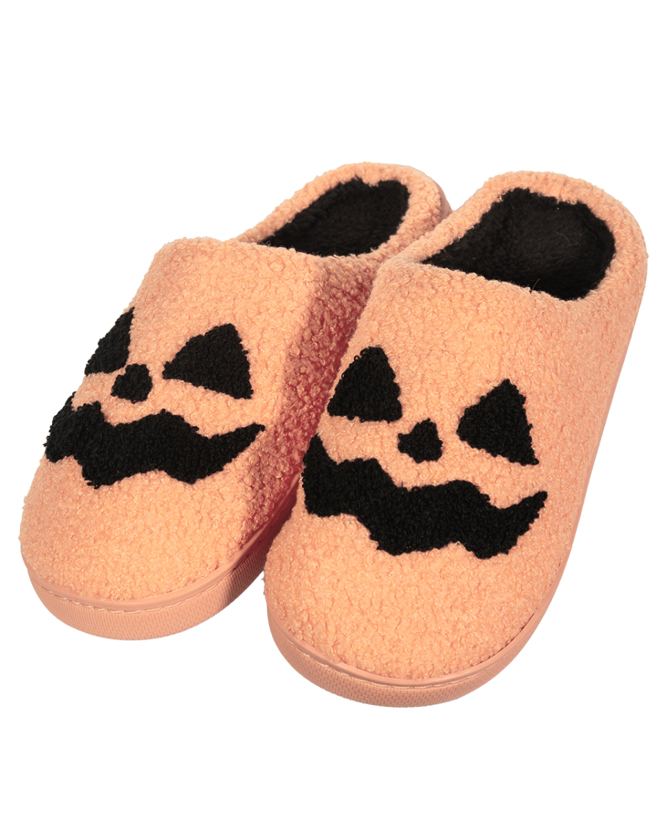 Flauschige Halloween Hausschuhe mit Kürbisgesicht 38/39