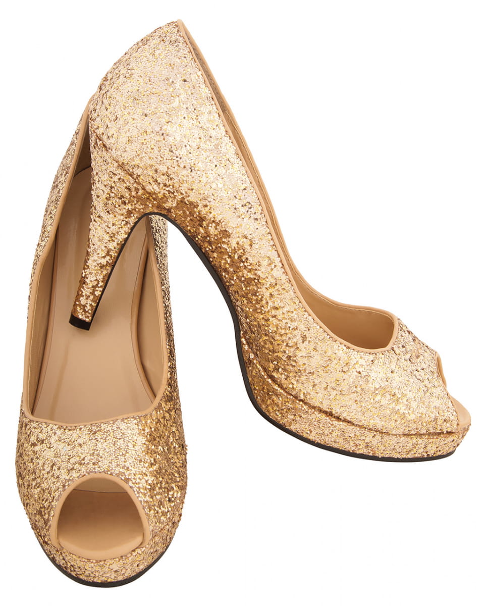Glitter Peep Toe Pumps gold M