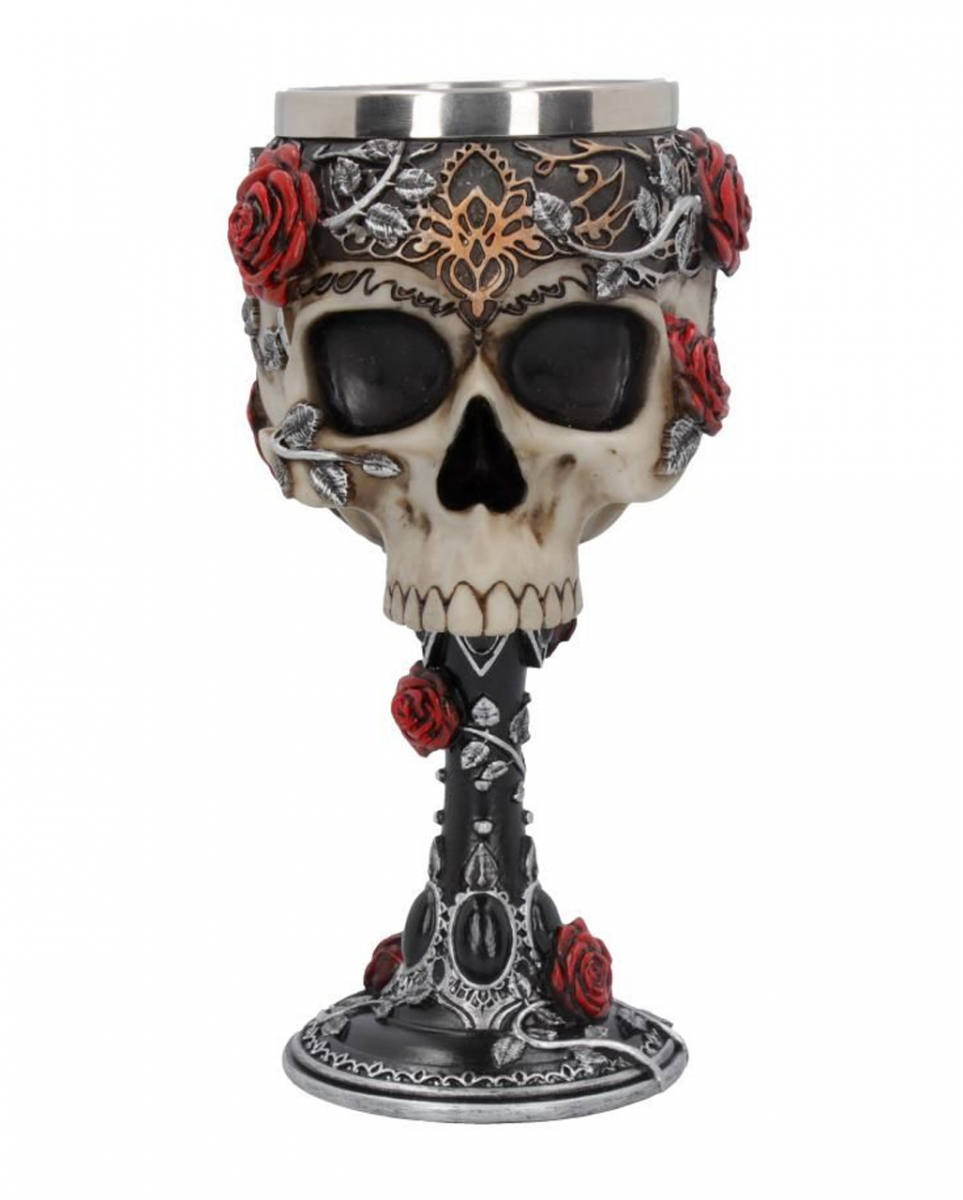 Gothic Totenkopfkelch mit Rosen