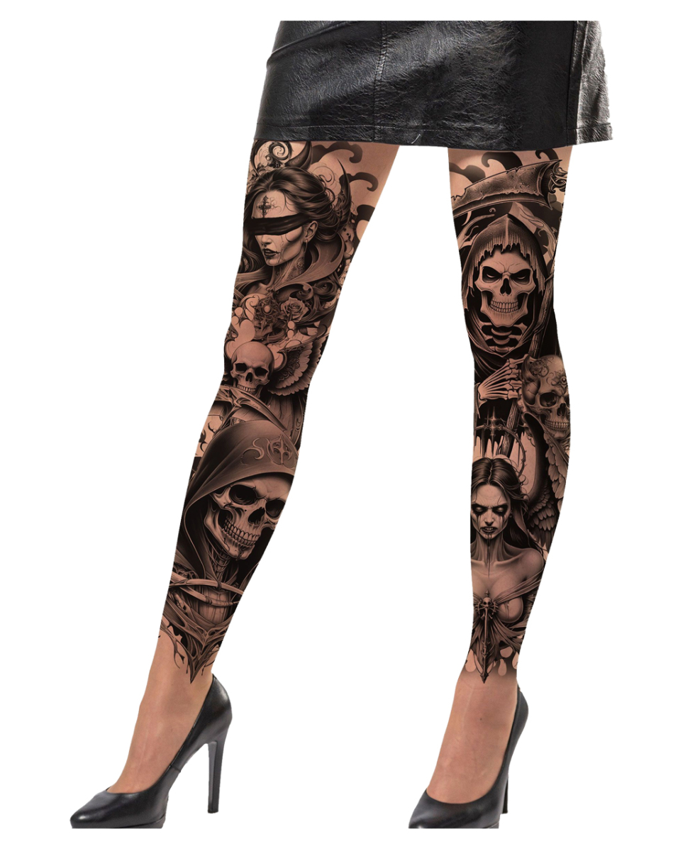 Grim Reaper Tattoo Effekt Strumpfhose