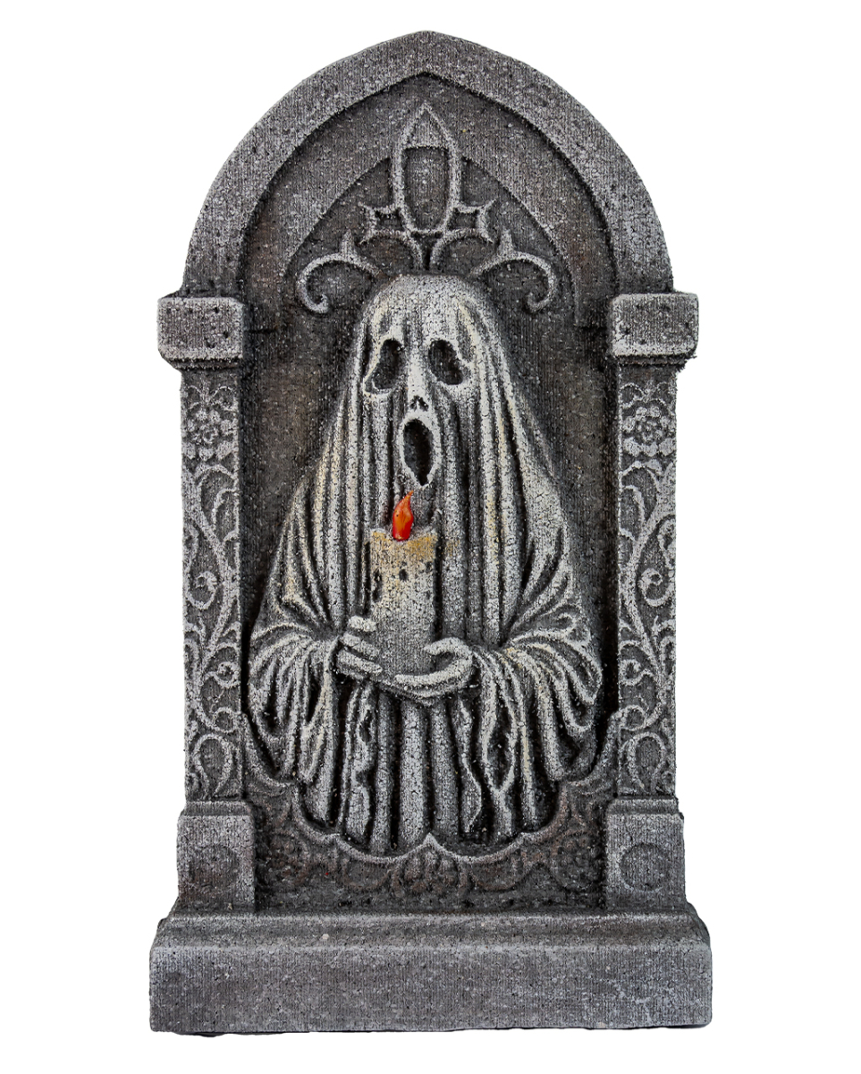 Halloween Grabstein mit Geist & Kerze 53cm