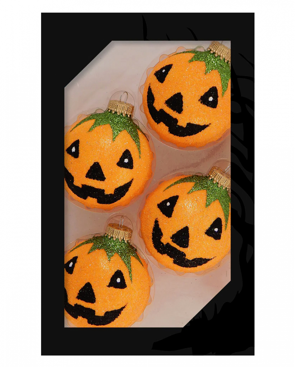 Halloween Kürbis Glitzer Weihnachtskugeln Ø6,5cm 4 Stück