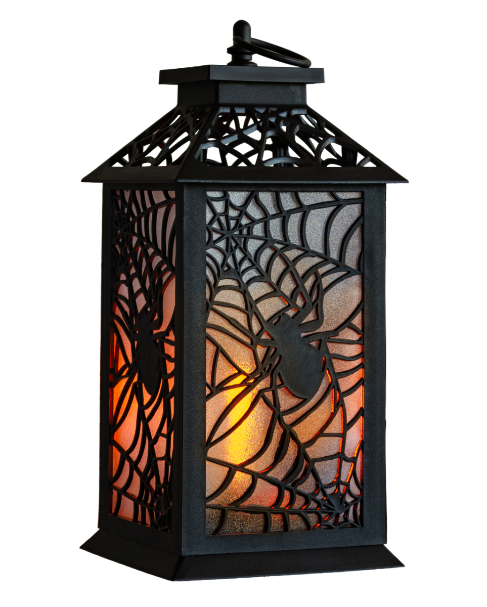 Halloween Laterne mit Spinne & Flammeneffekt 29,5cm