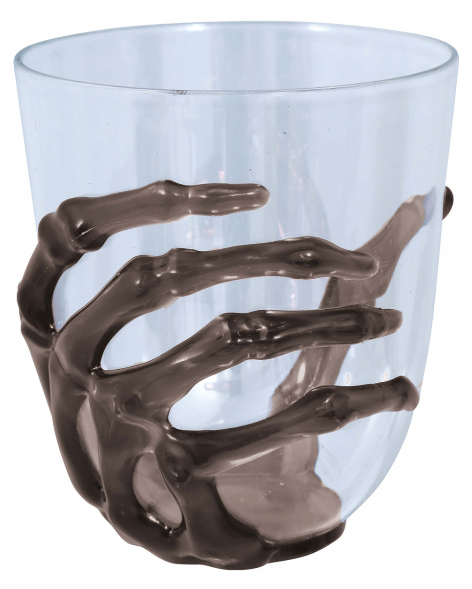 Halloween Whiskey Glas mit schwarzer Skeletthand 10cm
