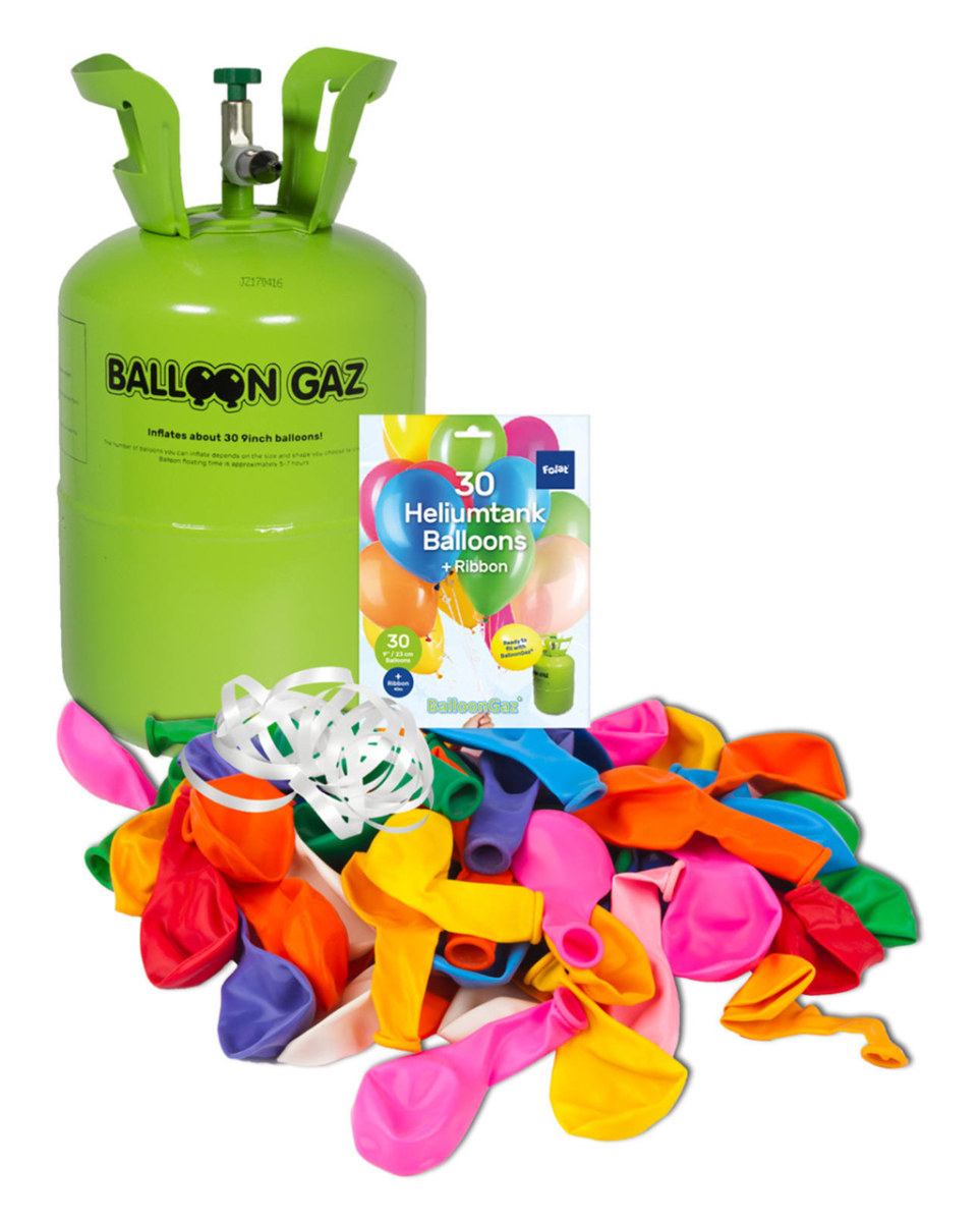 Heliumflasche Balloon Gaz mit 30 bunten Luftballons