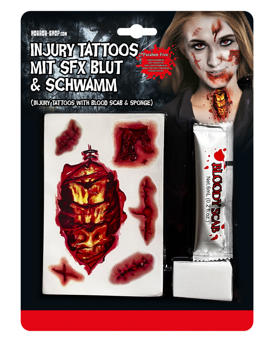 Injury Tattoos mit SFX Blut & Schwamm