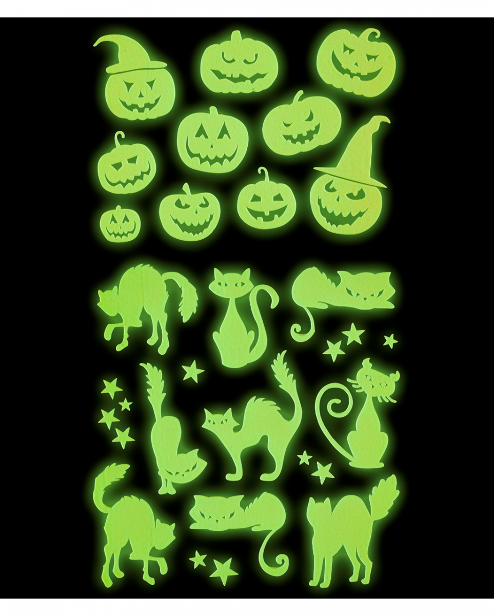 Leuchtende Halloween Sticker 'Kürbisse & Katzen'