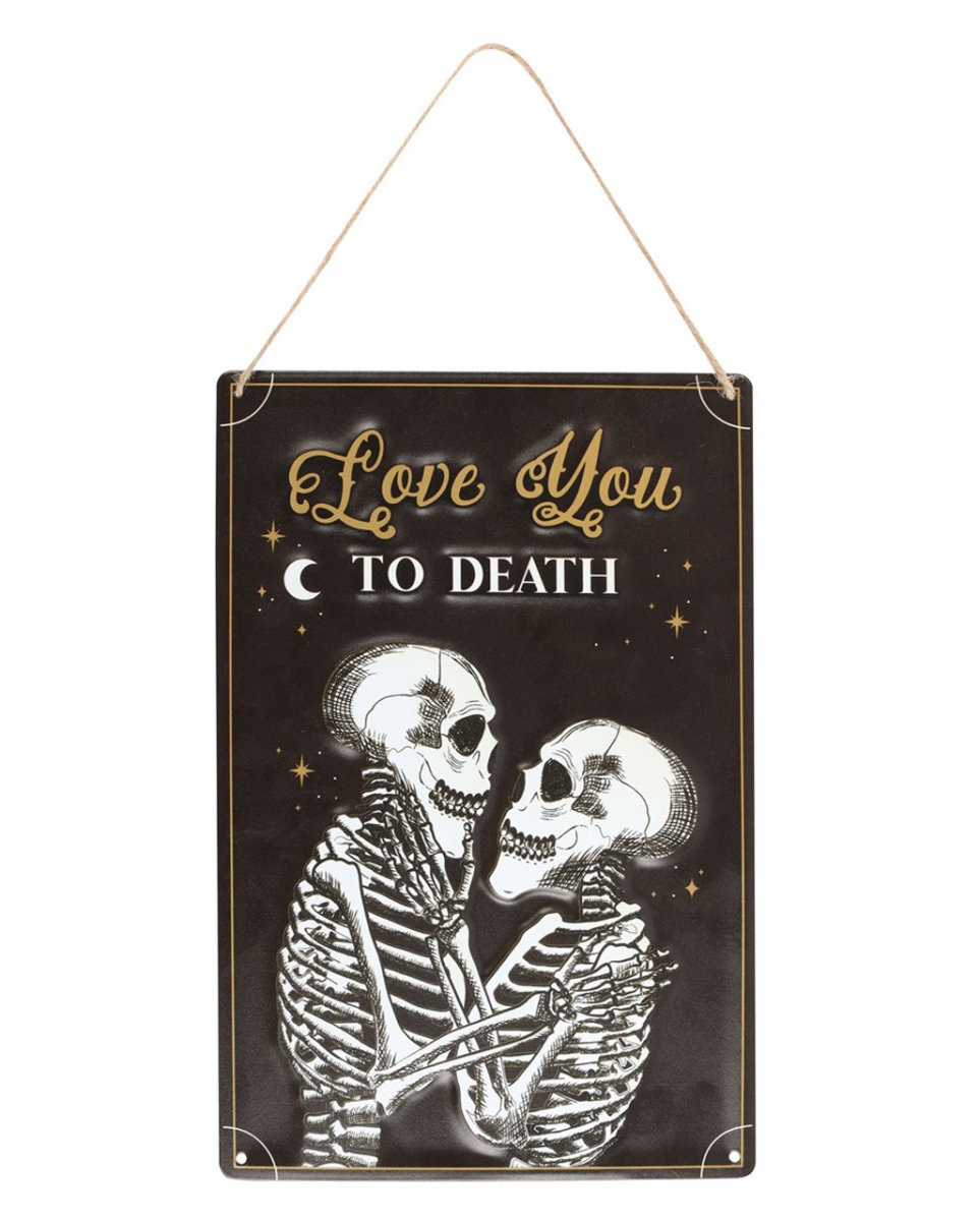 'Love You To Death' Skelettpärchen Metallschild 30x20cm
