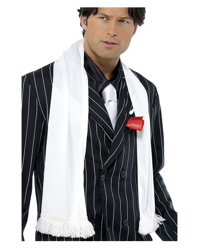 Mafia Schal weiß mit Fransen