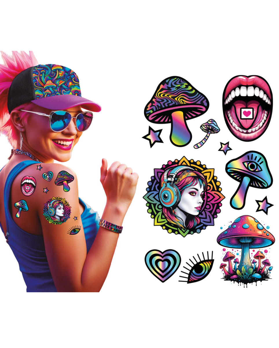 Psychedelic Magic Mushroom Tattoo Set