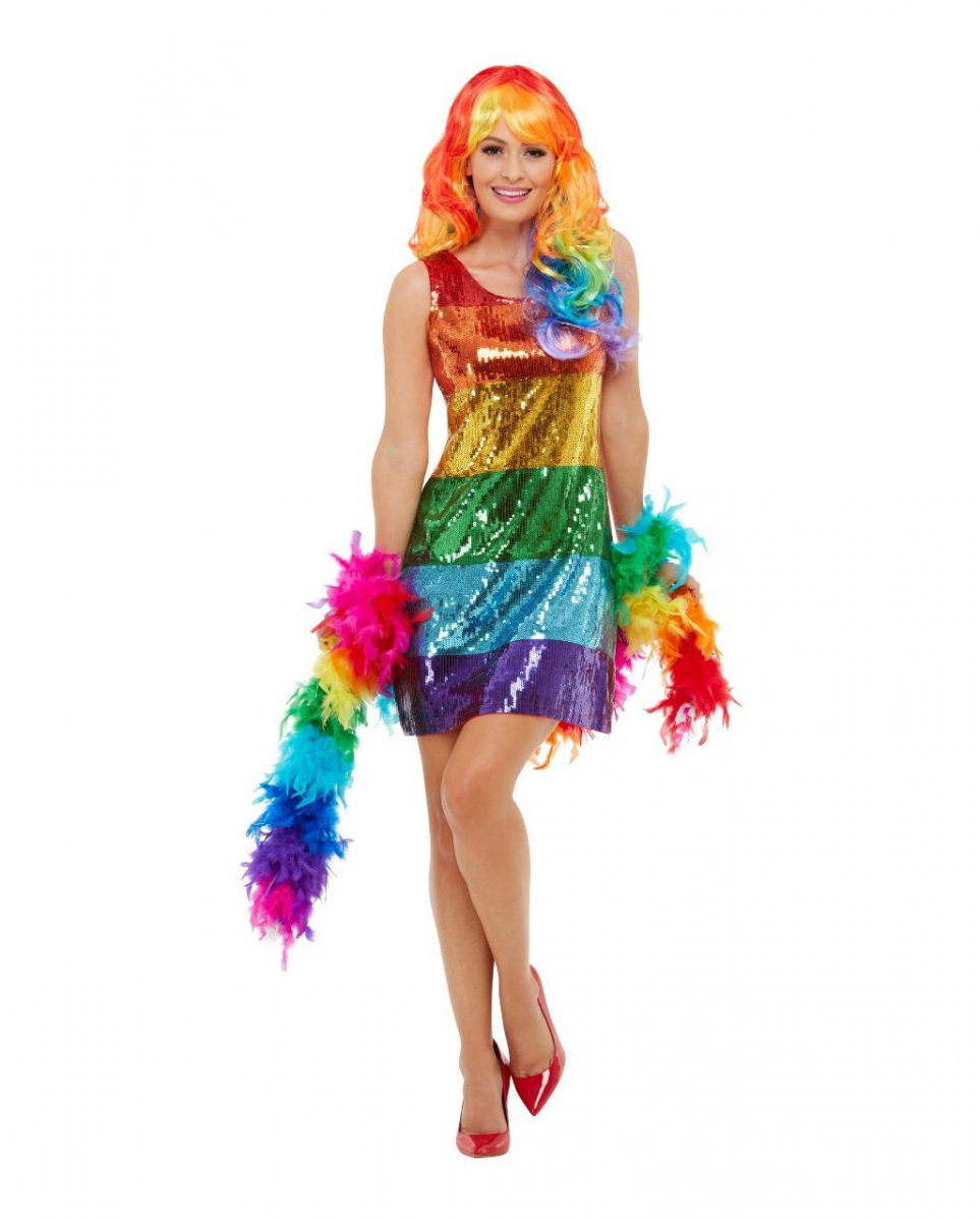 Regenbogen Pailletten Glitter Kleid S
