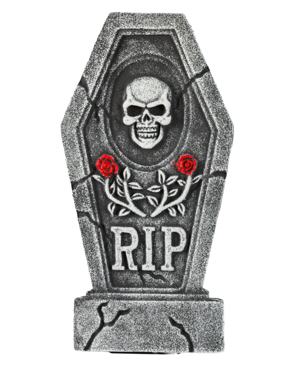 Sargförmiger Grabstein mit Skull & Rosen 40cm
