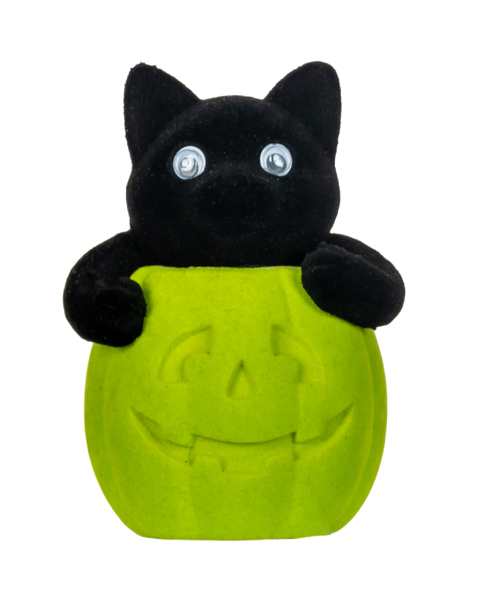 Katze im Halloween Kürbis Grün 11cm