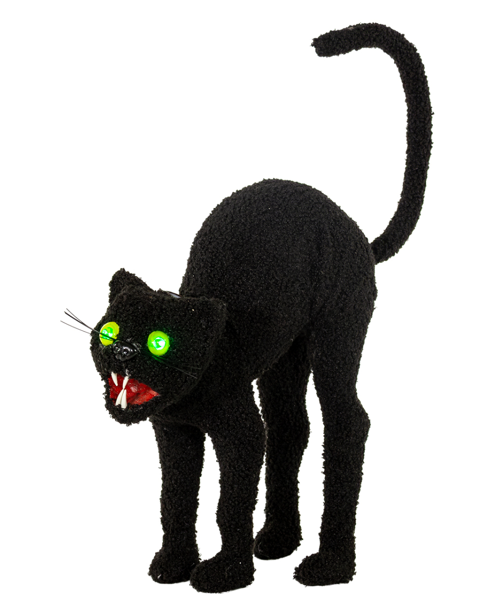 Schwarze Katze mit LED Augen & Katzenbuckel 32cm