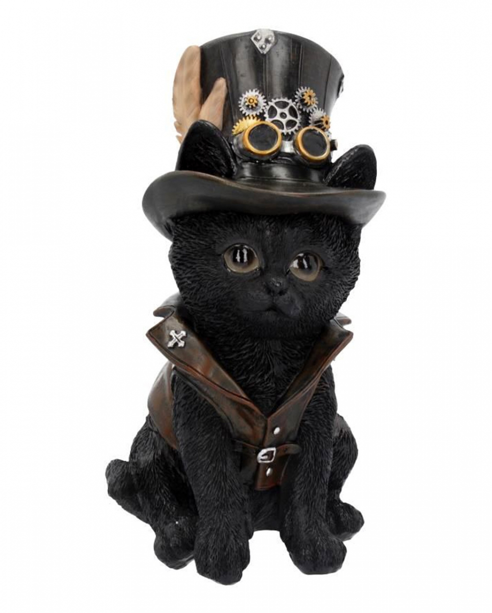 Schwarze Katze mit Steampunk Zylinder 18,5cm
