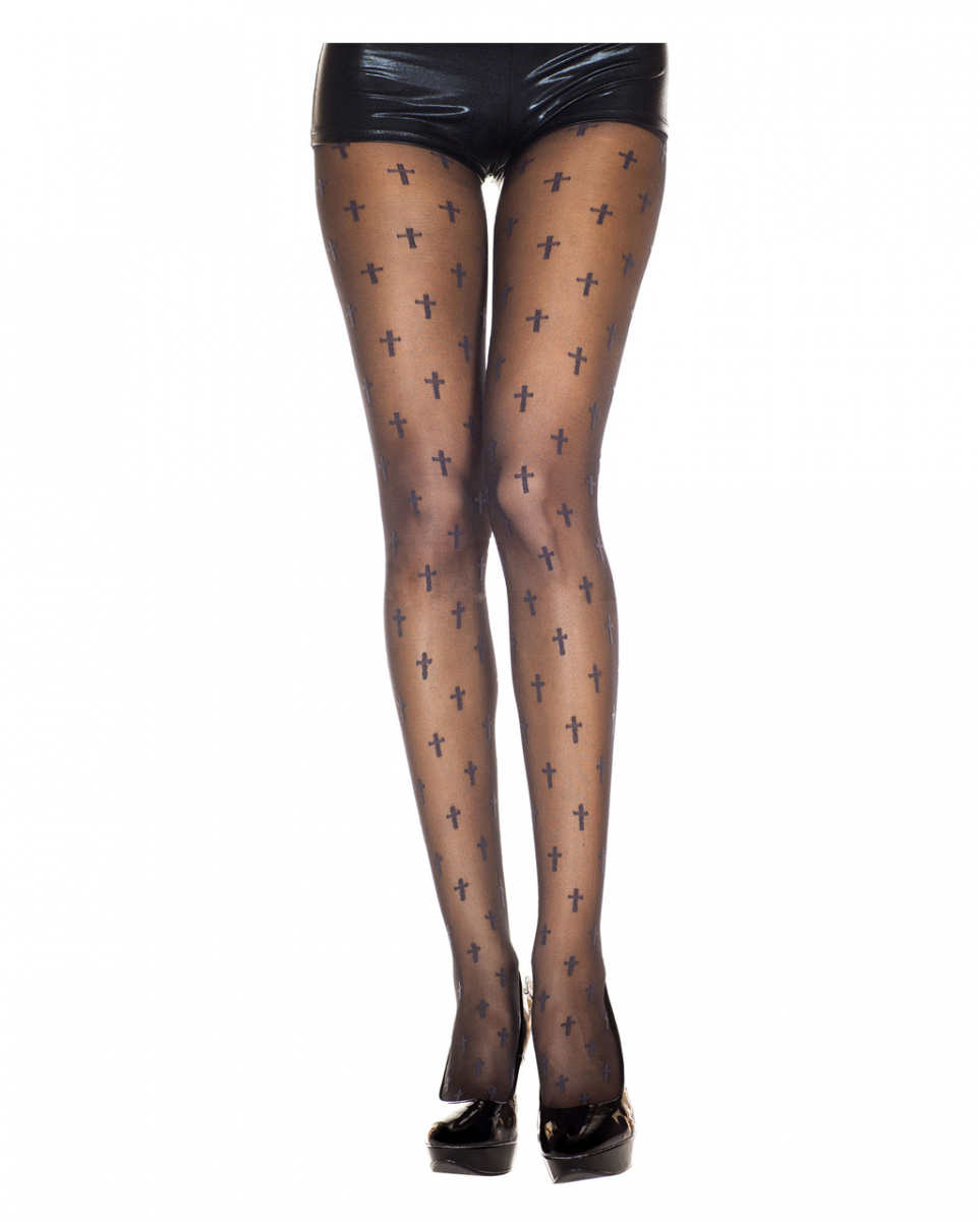 Schwarze Strumpfhose mit Kreuzen