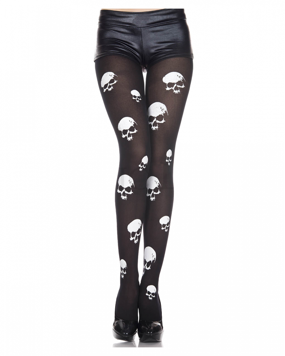 Schwarze Strumpfhose mit Spooky Skulls