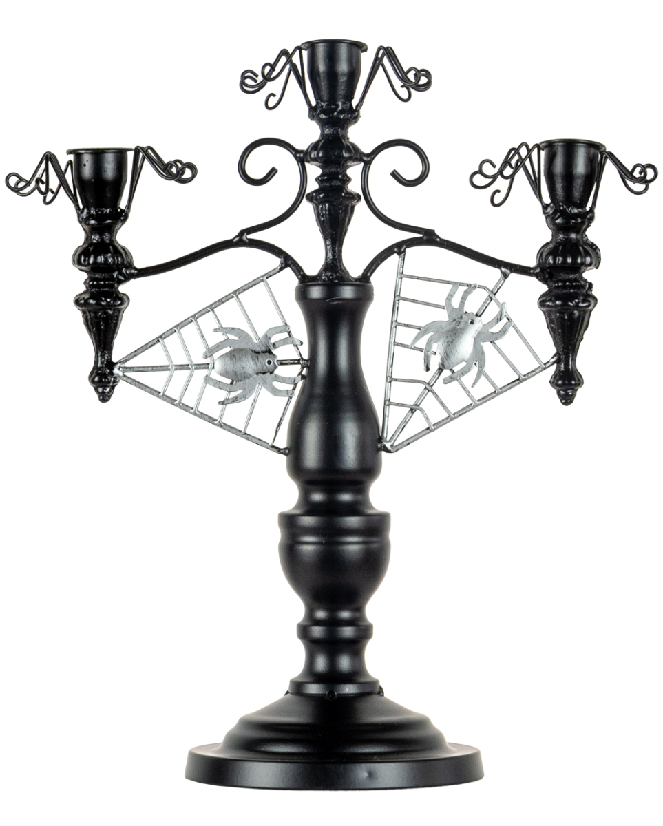 Schwarzer 2-armiger Halloween Kerzenständer mit Spinnennetz 32cm