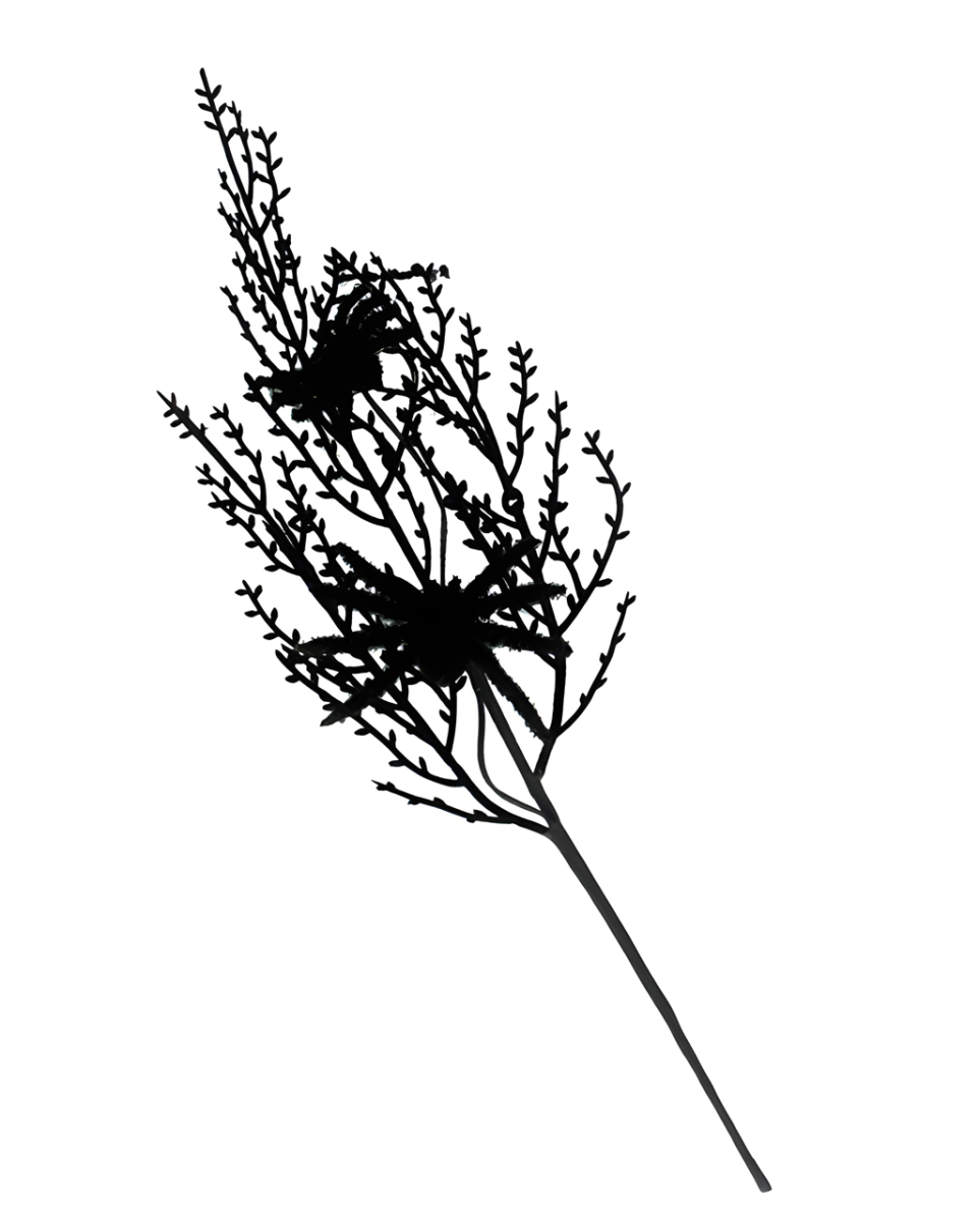 Schwarzer Gothic Deko Zweig mit 2 Spinnen 36cm