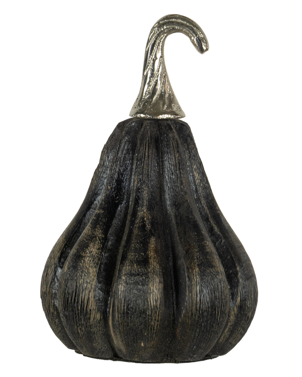 Schwarzer Kürbis aus Holz im Antik Look 15cm