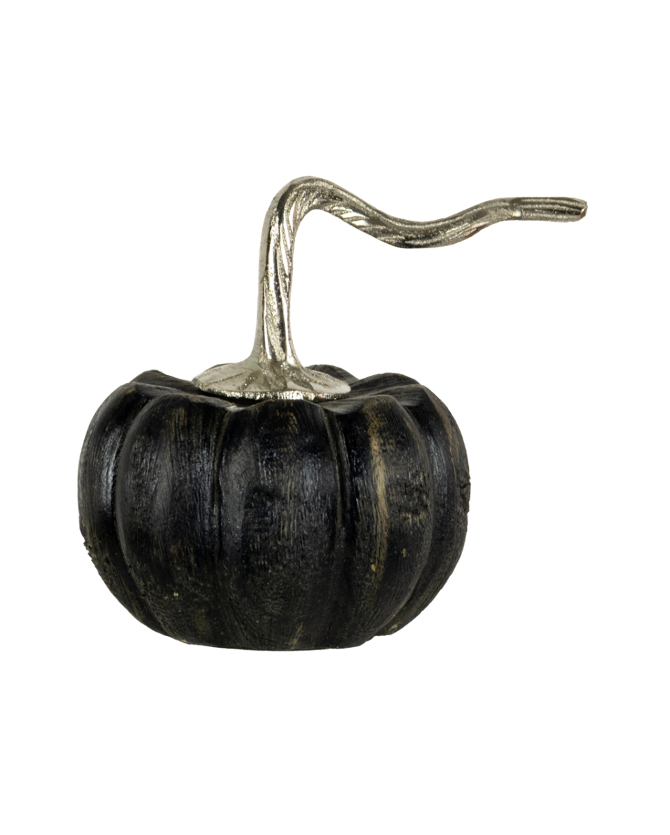 Schwarzer Kürbis aus Holz im Shabby Look 11cm