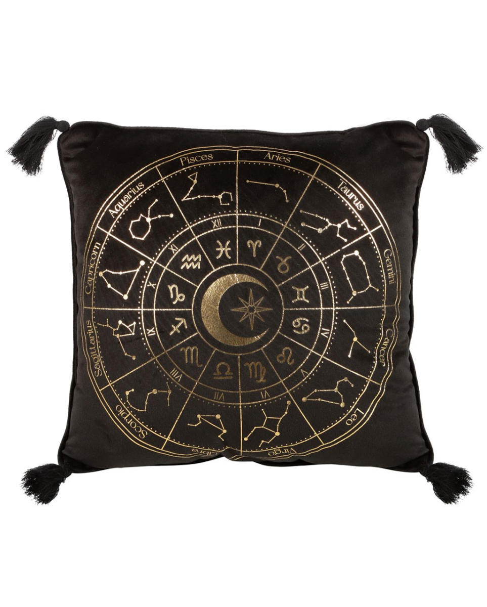 Schwarzes Astrology Wheel Kissen 35x35cm