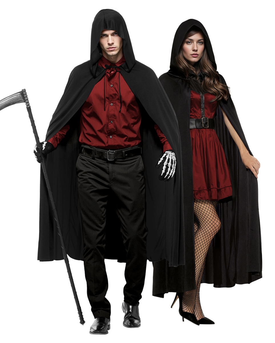 Schwarzes Cape als Kapuzen Umhang Deluxe