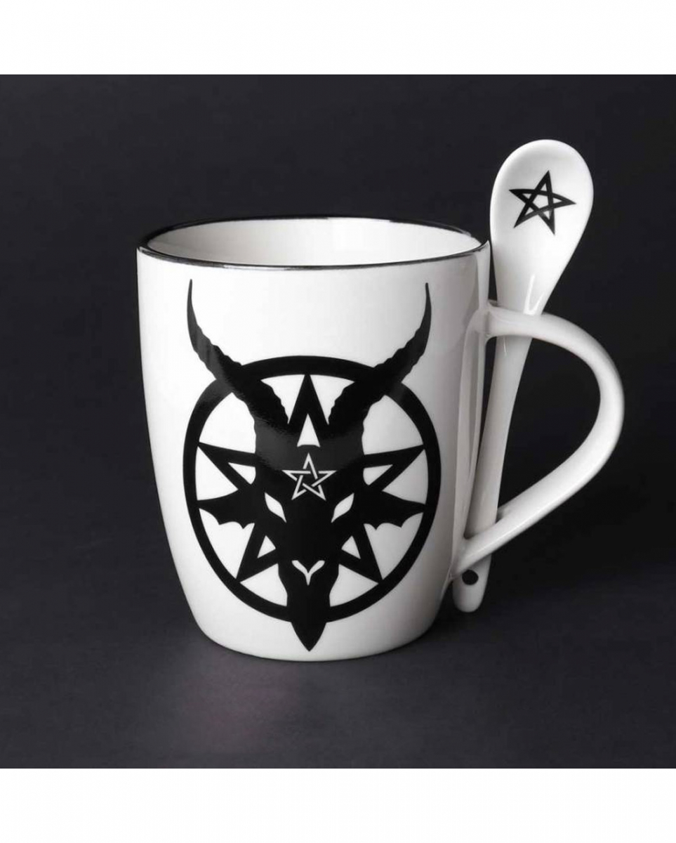 Weiße Baphomet Tasse mit Löffel