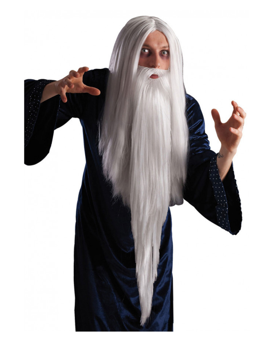 Weiße Zauberer-Perücke mit Bart