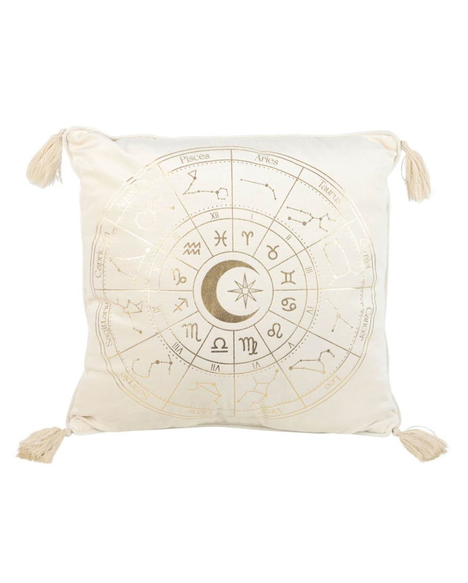Weißes Astrology Wheel Kissen 35x35cm