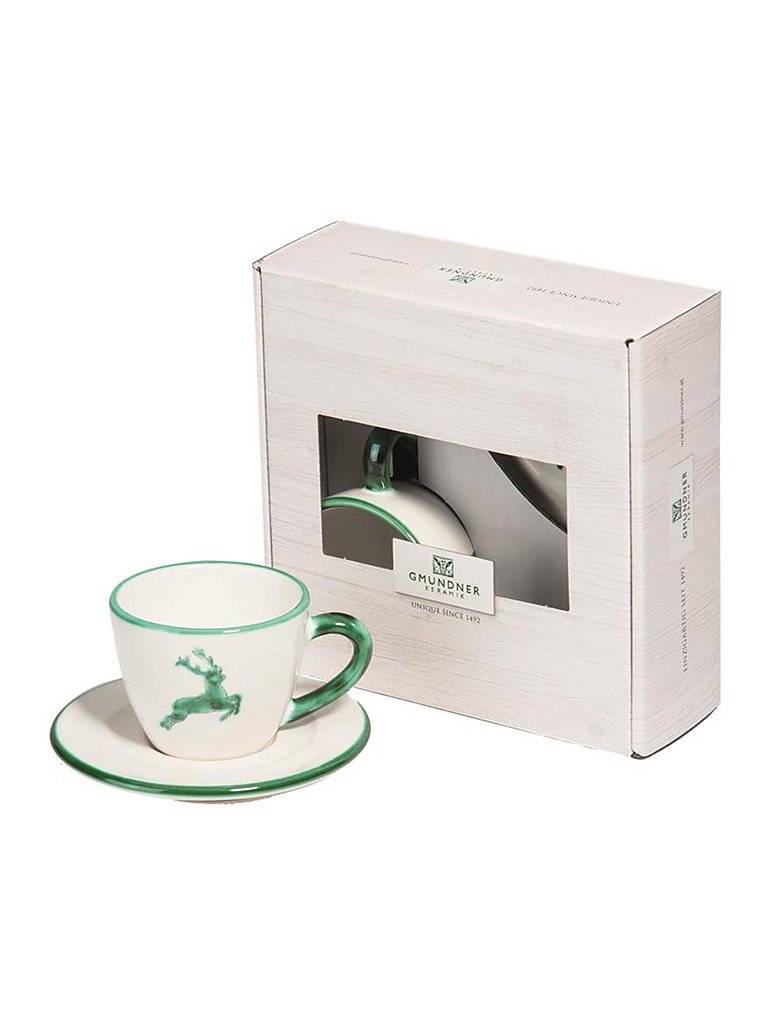 GMUNDNER KERAMIK Tasse und Untertasse - Espresso for you Gourmet - 2-tlg  Grüner Hirsch  grün
