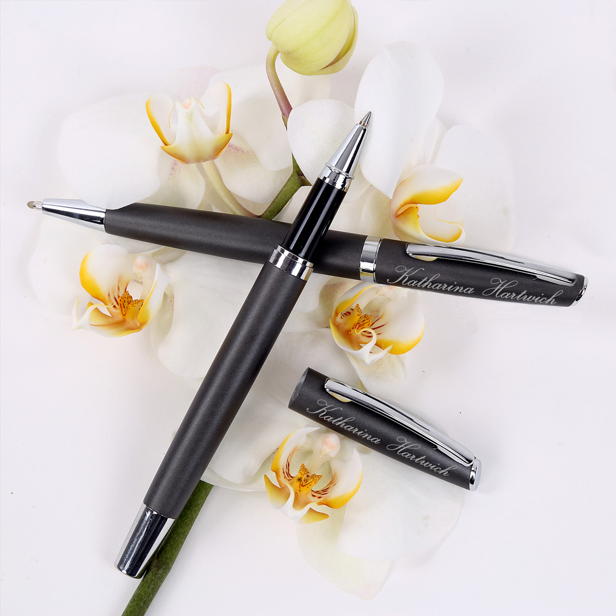 Kugelschreiber Schreibset Alphabet inkl. Gravur mit Geschenkbox ( Farbe - Grau )