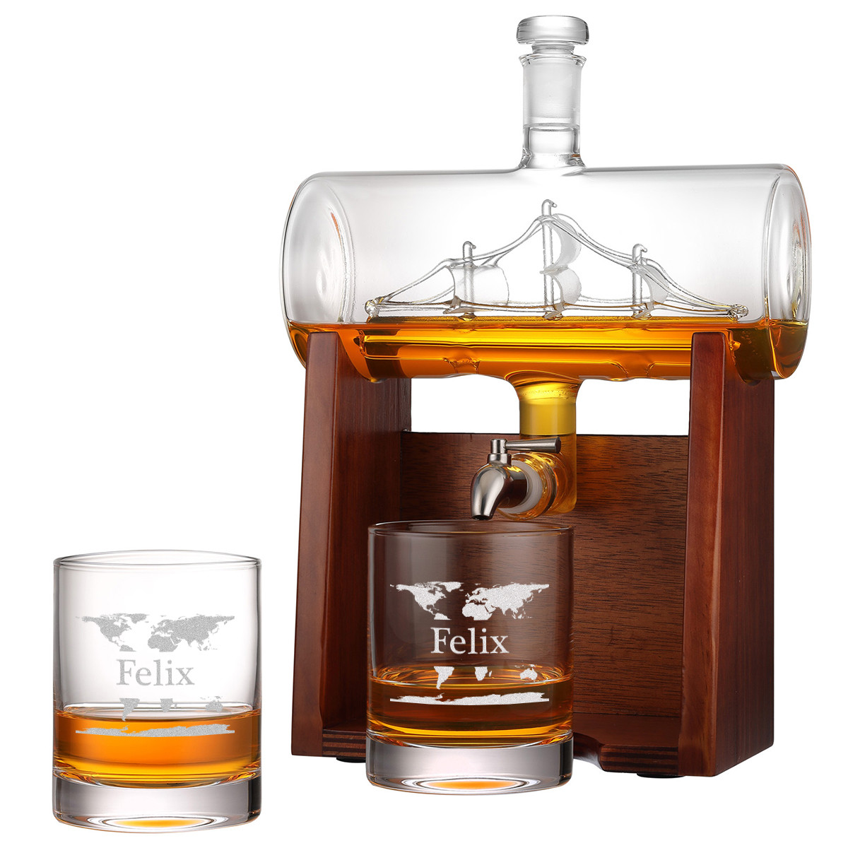 Personalisiert Whisky-Dekanter 1000ml mit Segelschiff 2 Whiskygl?ser 320ml un...