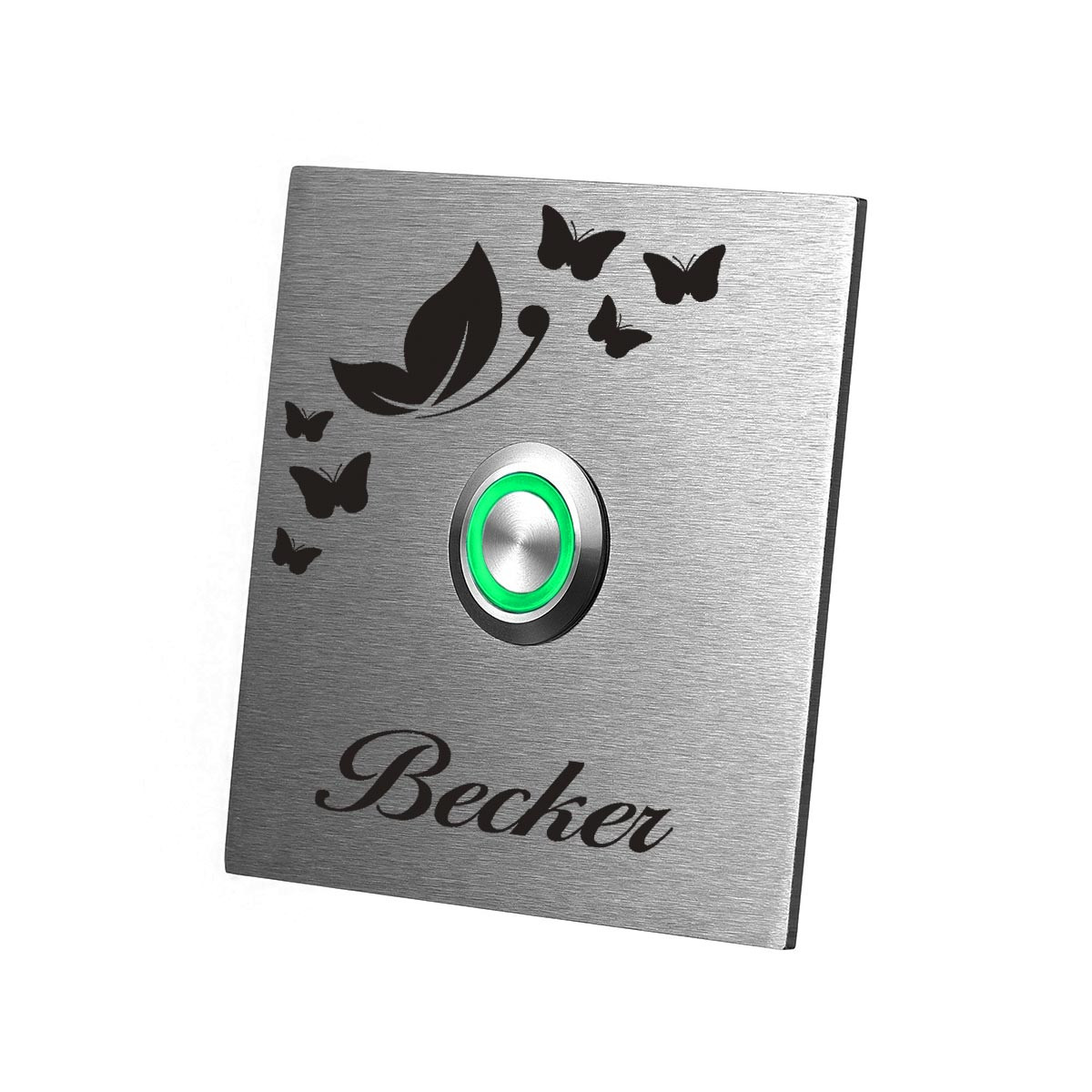 LED T?rklingel aus Edelstahl Model Falke inkl. Gravur Motiv Schmetterlinge