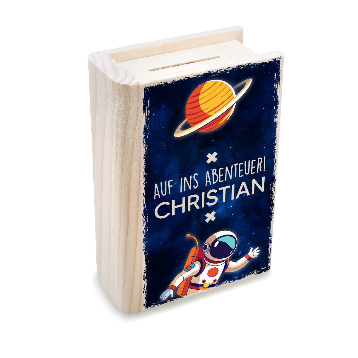 Holz Spardose in Buchform f?r Kinder mit UV-Druck