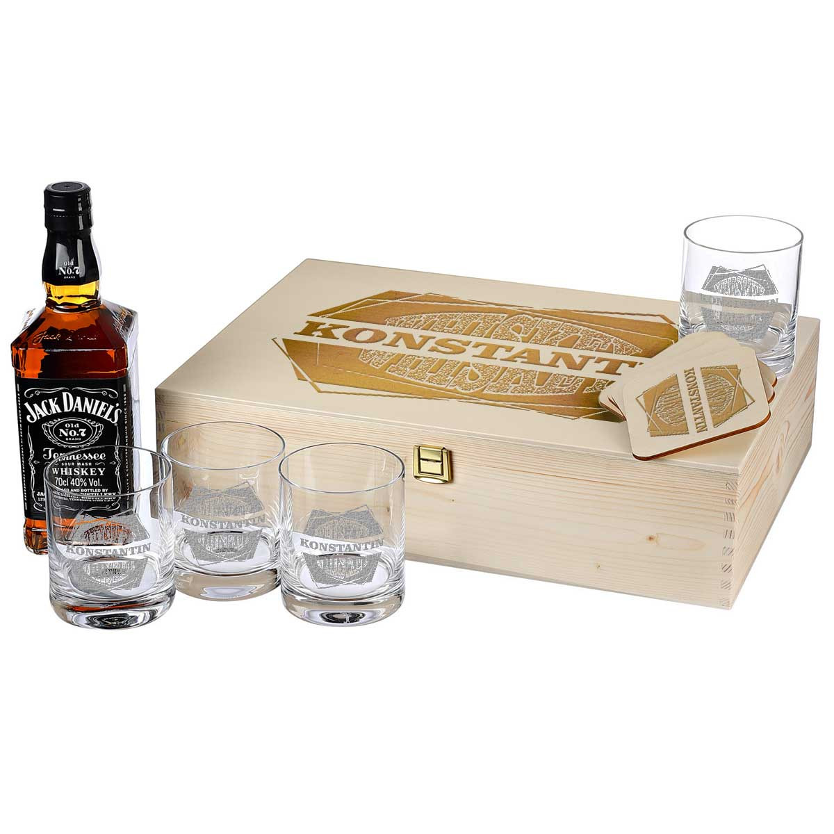 10-TLG Whiskey-Set Jack Daniels 4 Gl?ser, 4 Untersetzer und Whiskey-Karaffe
