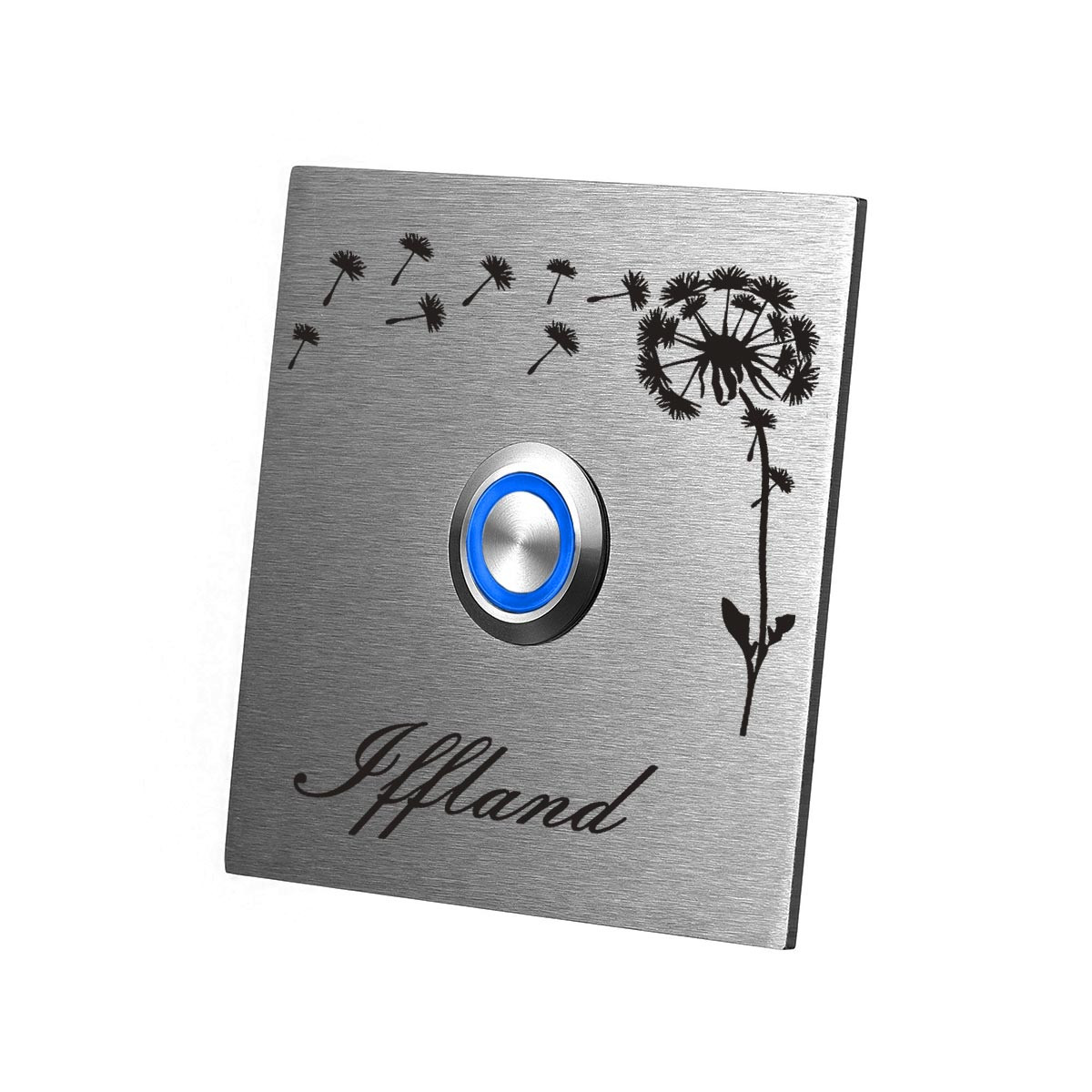 LED T?rklingel aus Edelstahl Model Falke inkl. Gravur Motiv Pusteblume