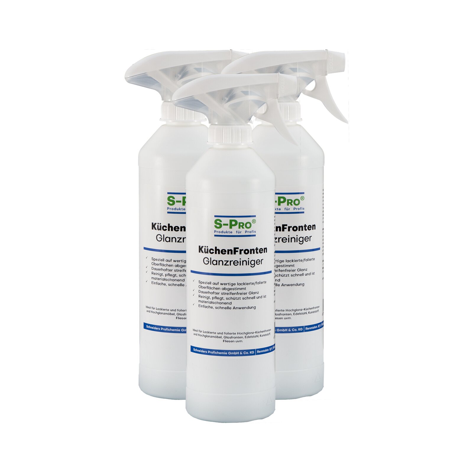 S-Pro KüchenFronten-Glanzreiniger 3x500ml Flasche mit Sprüher