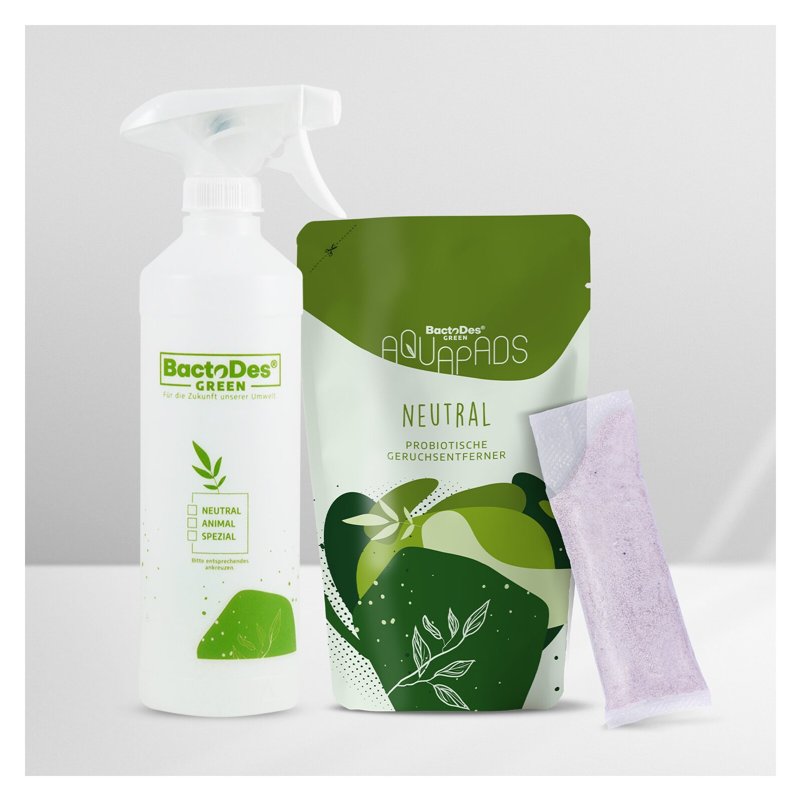 BactoDes Neutral Aquapad Starter Set mit 4 Stück & Bio-Sprühflasche