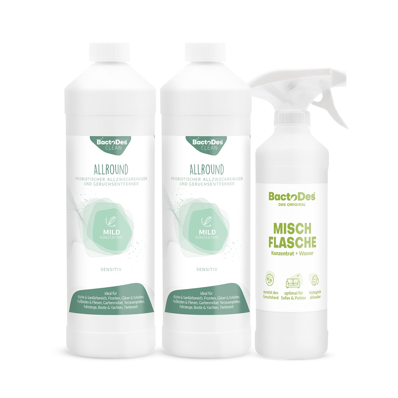 BactoDes® Clean Allround - Mild 2x1 Liter Set inkl.1 Misch- und Sprühflasche