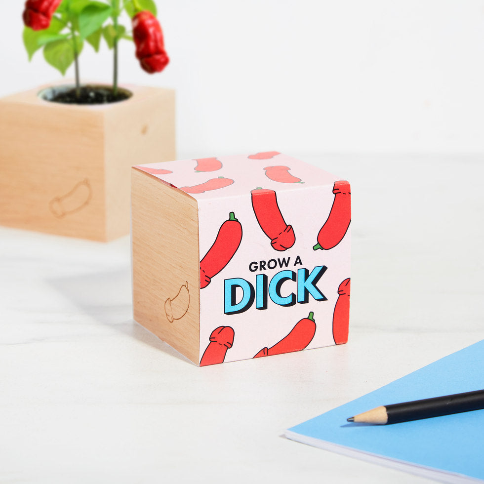 ecocube - Grow A Dick Chili im Holzwürfel, Weihnachtsgeschenk, Geschenke für Frauen, Geschenke für Freundin, Geschenk für Schwester, Geschenk für Mama, Geschenk für Papa, Witzige Geschenke, Romantische Geschenke, Hochzeitsgeschenk, Kleine Geschenke, Gesch